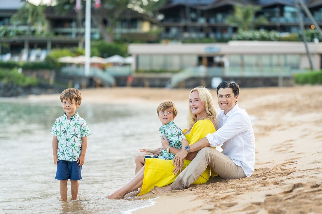Maui family photographer photo against beautiful Maui sunrise beach by ohwowfotos.