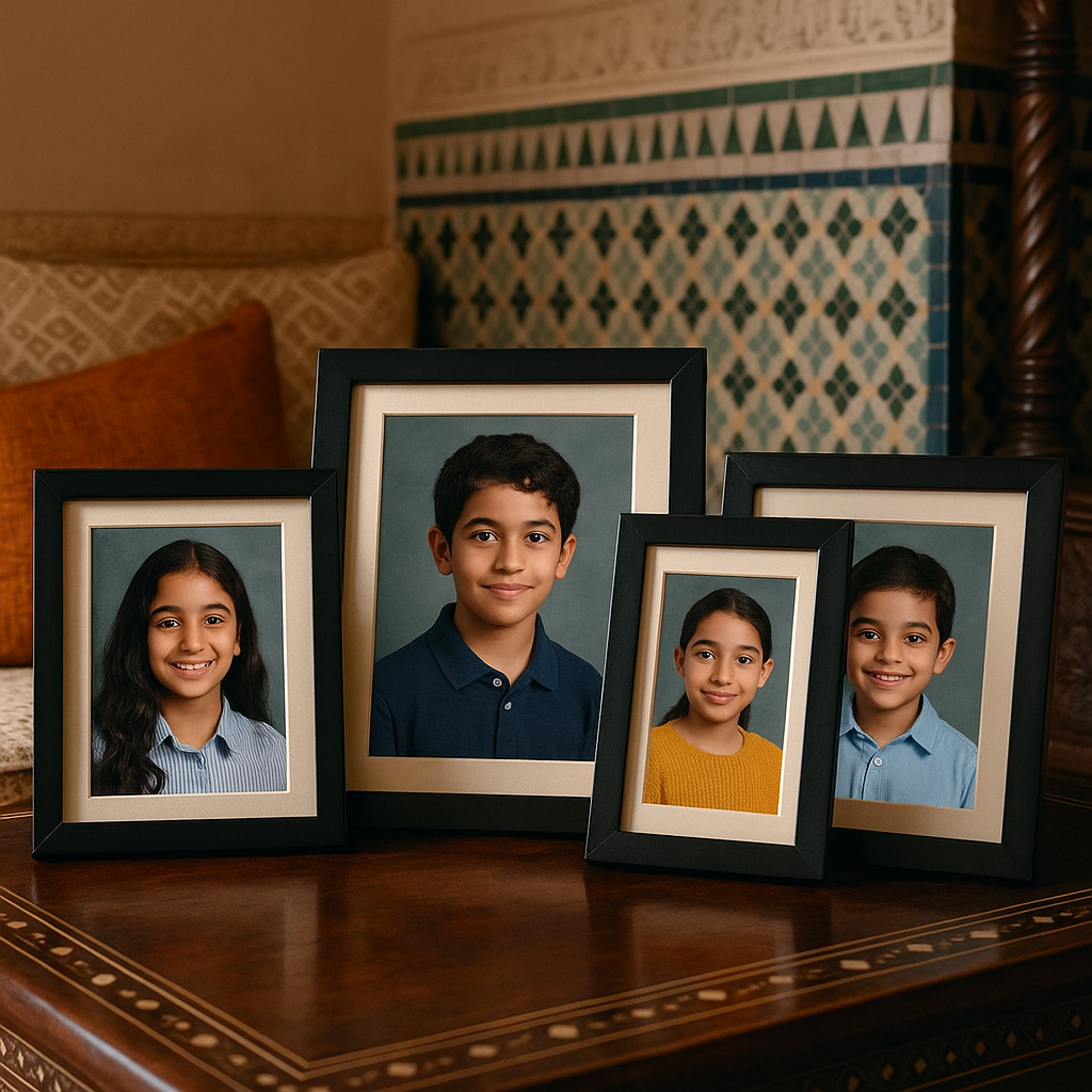 Photos scolaires encadrées réalisées par MC Studios – portraits d'élèves professionnels pour écoles à Casablanca, Maroc