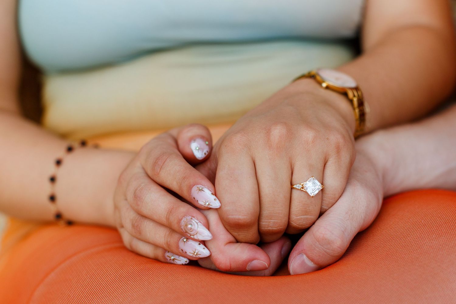 Surprise marriage proposal in Old San Juan, Puerto Rico. Paseo de la Princesa. Ring shot.