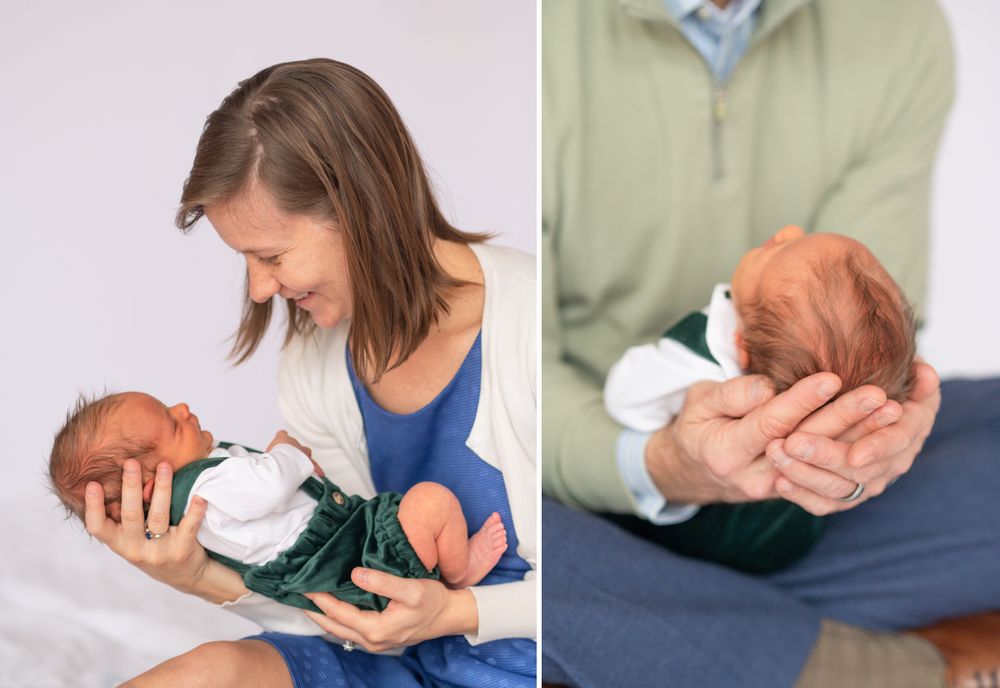 Newborn baby boy with family in natural light studio by Bartlesville Photographer Kristi Bray