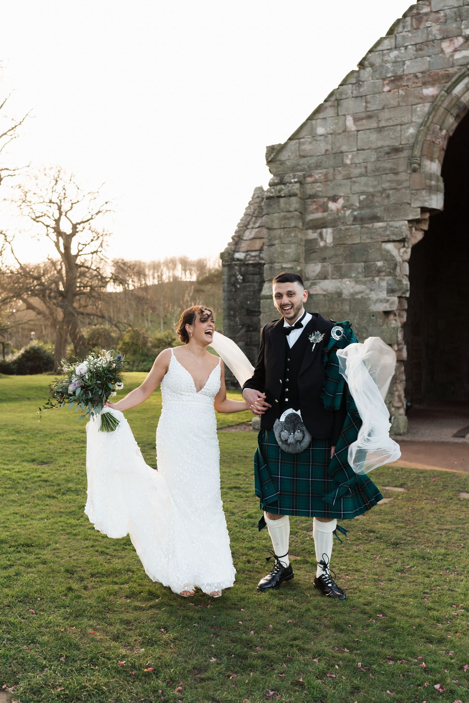 Laugher on a windy wedding day.