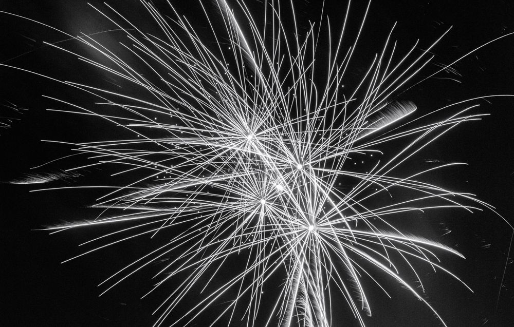 fireworks blast in black and white