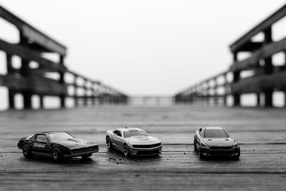 die cast hot wheels cars on a foggy day