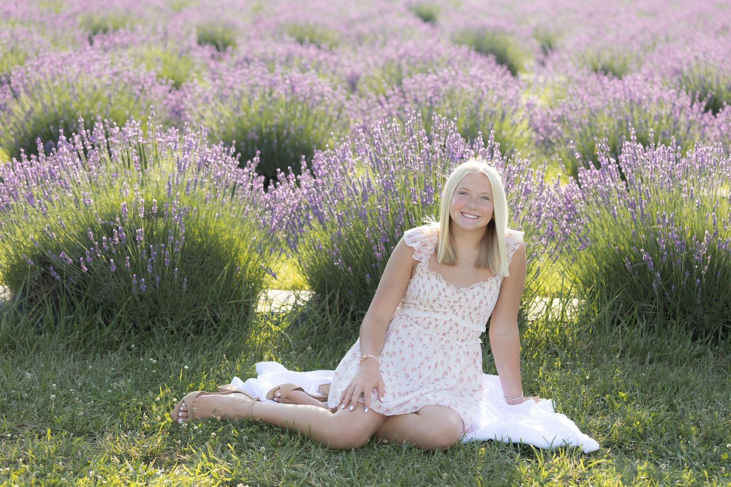 Lavender field senior photo session, white dress, pink sunset, senior photos, Romeo, Oxford, Lake Orion, Michigan