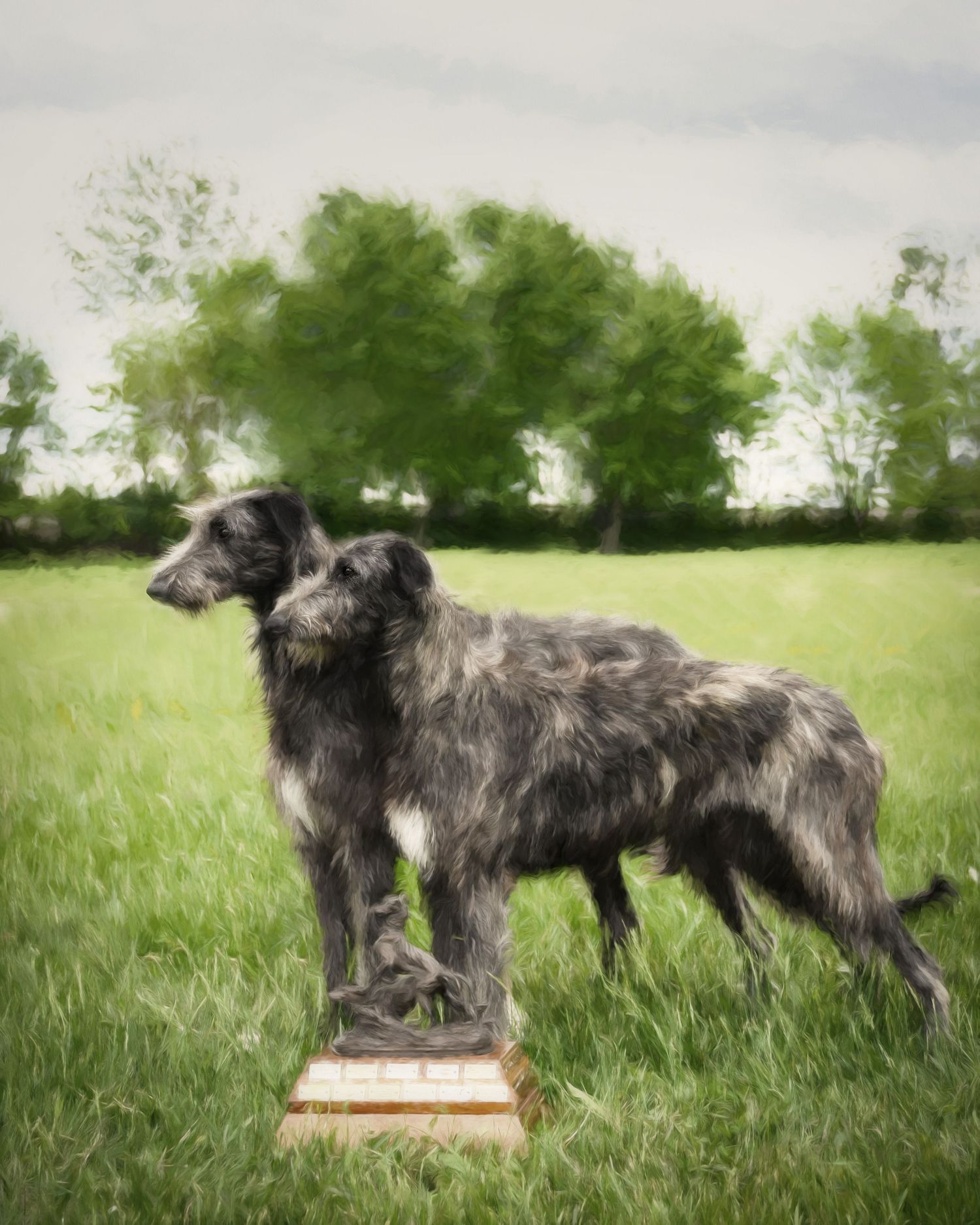 Scottish Deerhound dog in woods with paint effect