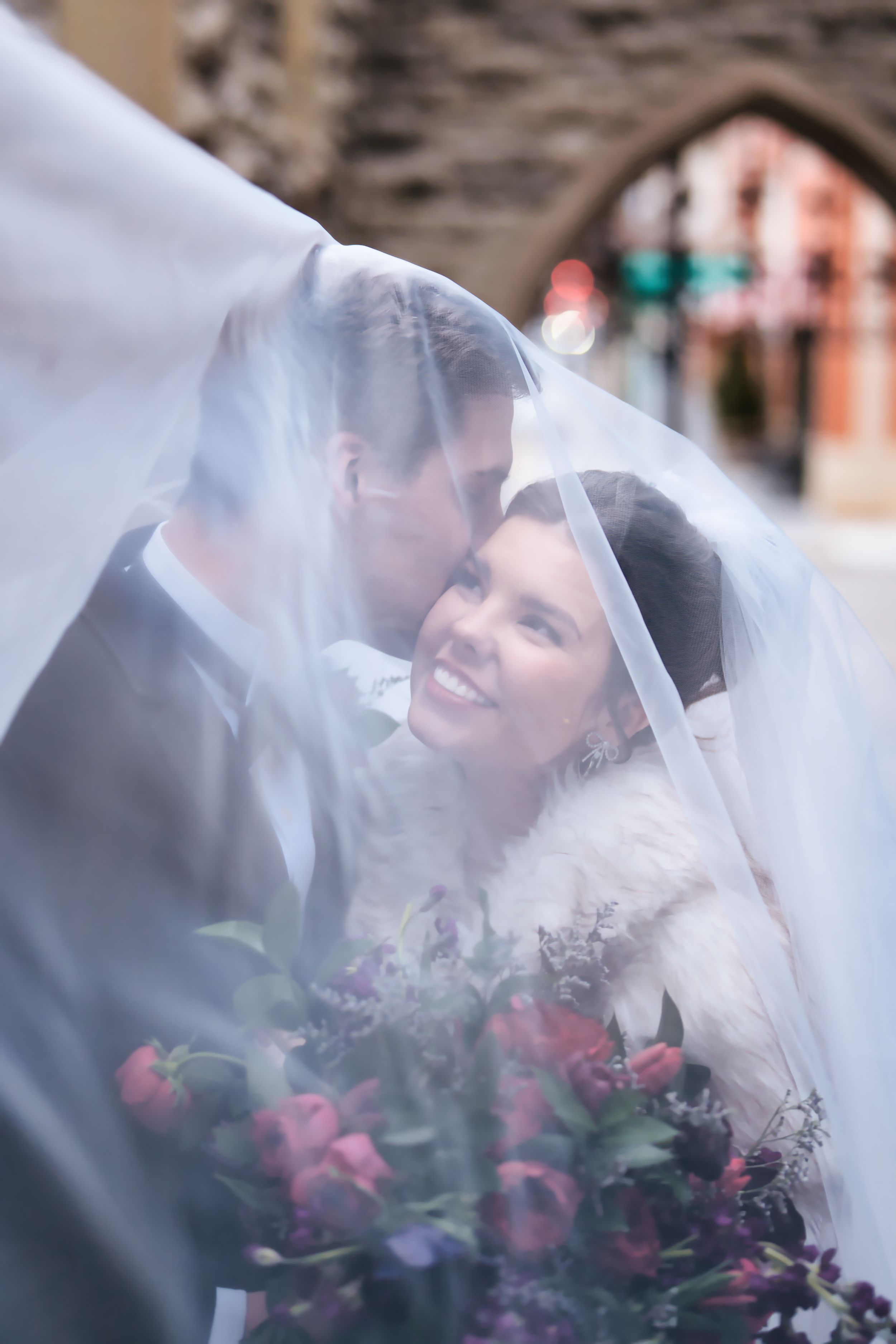 Bride and Groom Couple's portraits after the ceremony at downtown Cincinnati Ohio wedding venue : Cincinnati Ohio Wedding Photographer