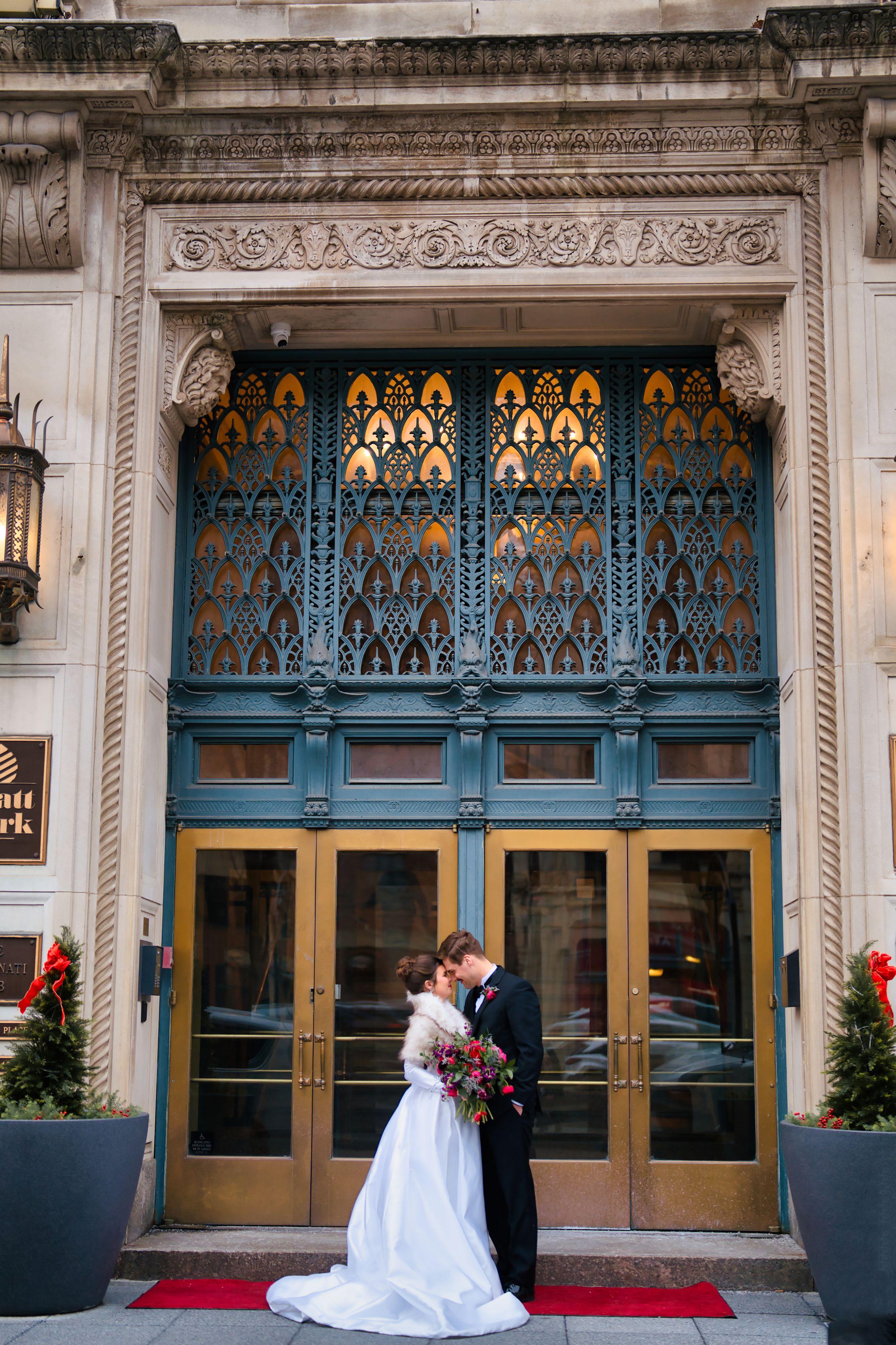 Bride and Groom Couple's portraits after the ceremony at downtown Cincinnati Ohio wedding venue : Cincinnati Ohio Wedding Photographer