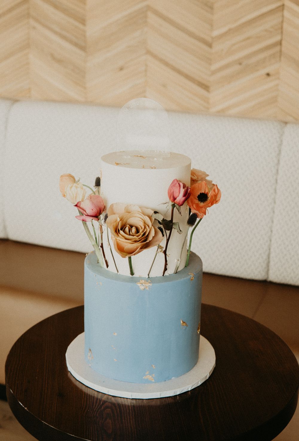 light blue with florals wedding cake