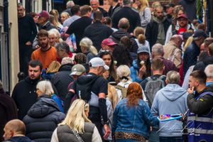 Ultra Runner tackling a crowded street in Whitby