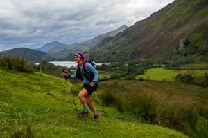 Ultra Runner climbing the final hill on Yr Wyddfa 100 miler