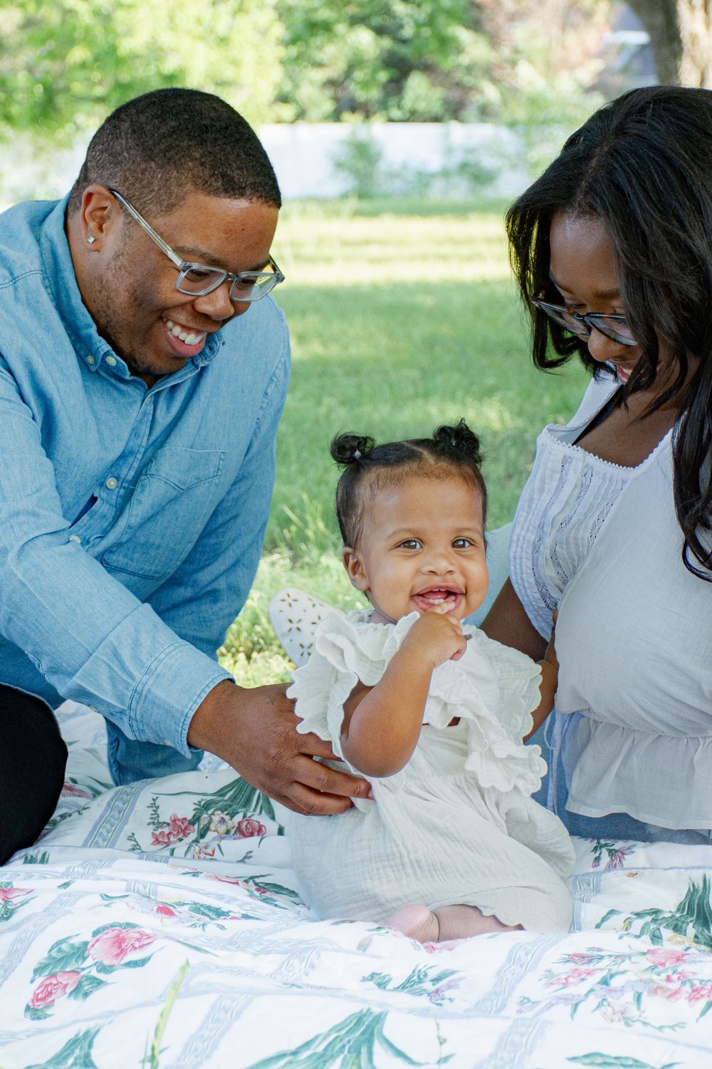 family on a picnic blanket