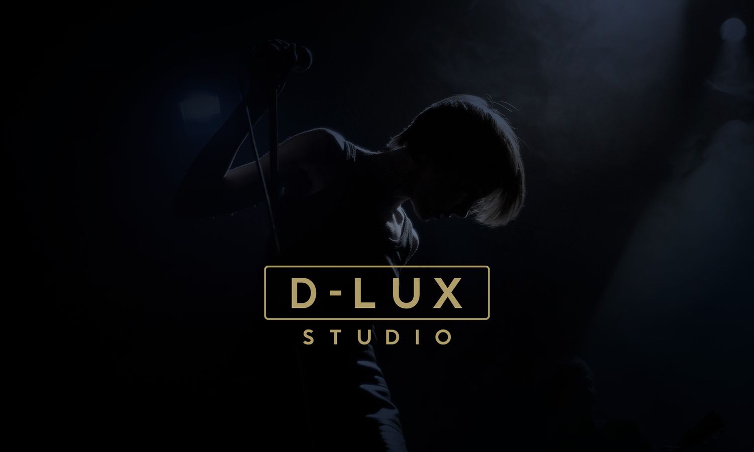Dark silhouette with D-LUX Studio logo against black background.