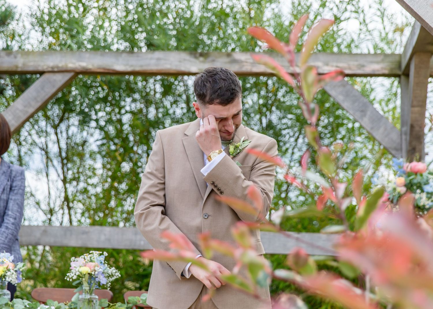 Groom sees bride for the first time at Coton House Farm Wedding Venue in Lichfield