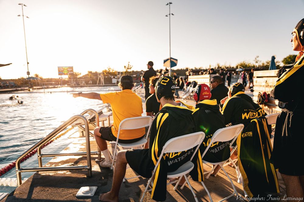 Silhouettes of spectators watching a sunset event through a chain link fence.