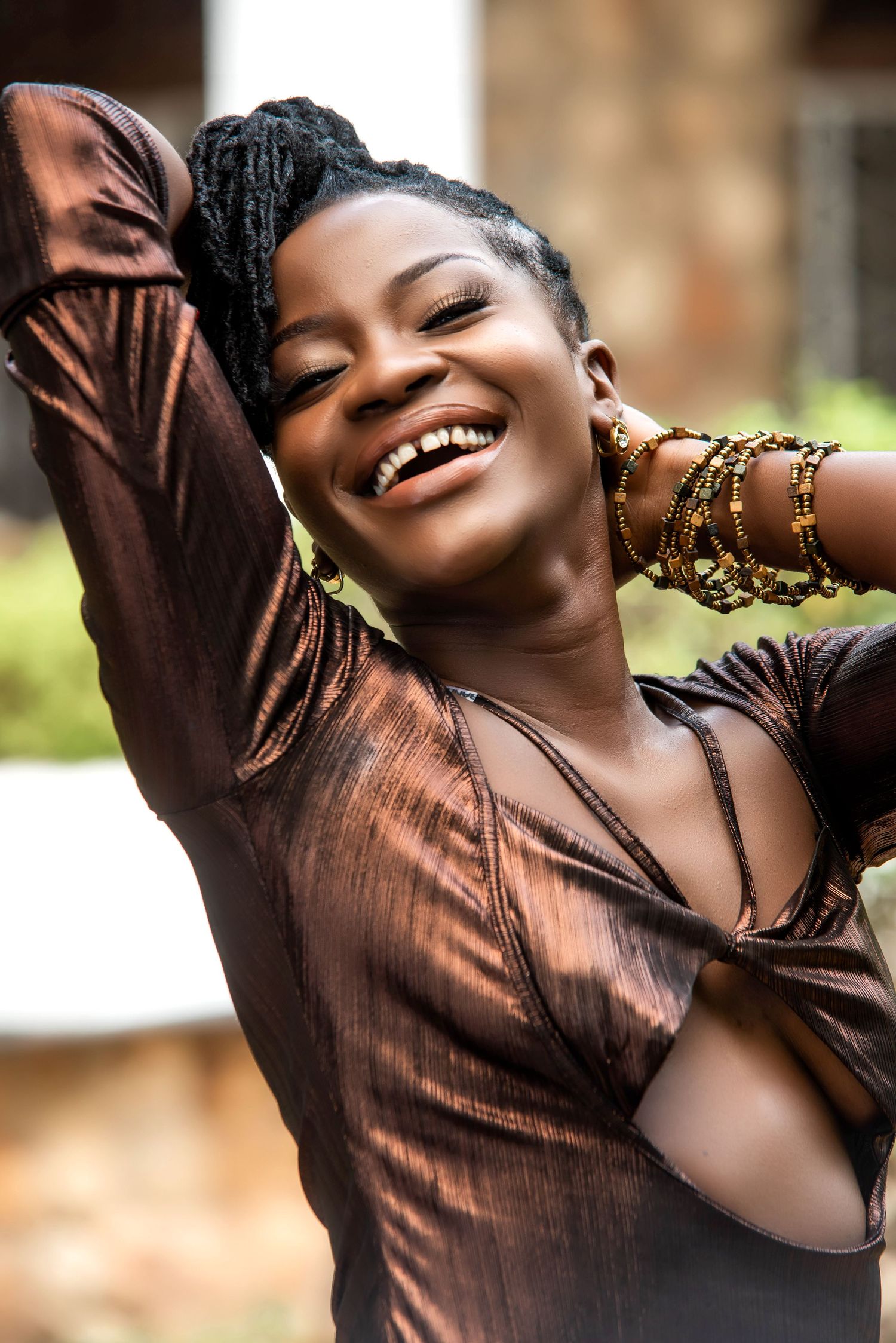 Portrait sequence showing joyful expressions in warm natural lighting.