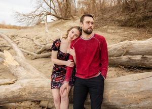 engagement picture of engaged couple posing