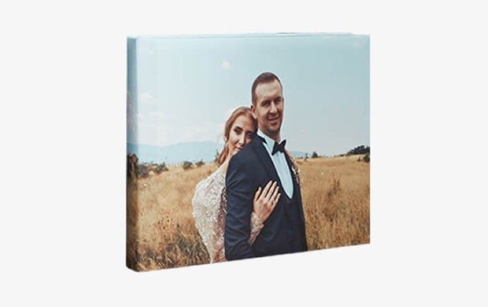 Elegant silk photo album with a textured cover and custom embossing.