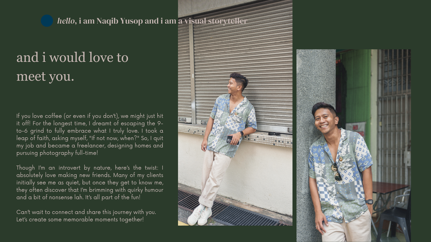 Two layout images in modern editorial design with text and casual outdoor portraits.