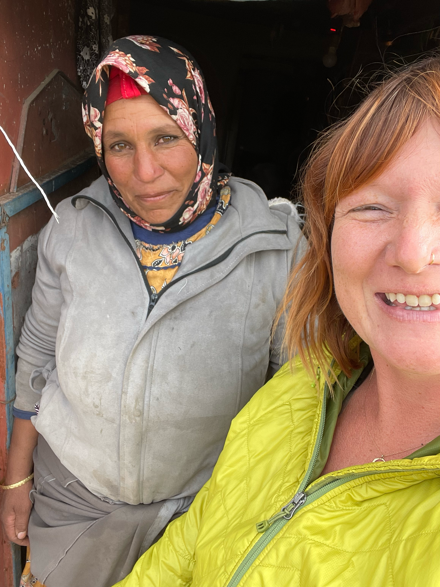 Christina Karst in Morocco meeting a local nomad after being invited in for tea