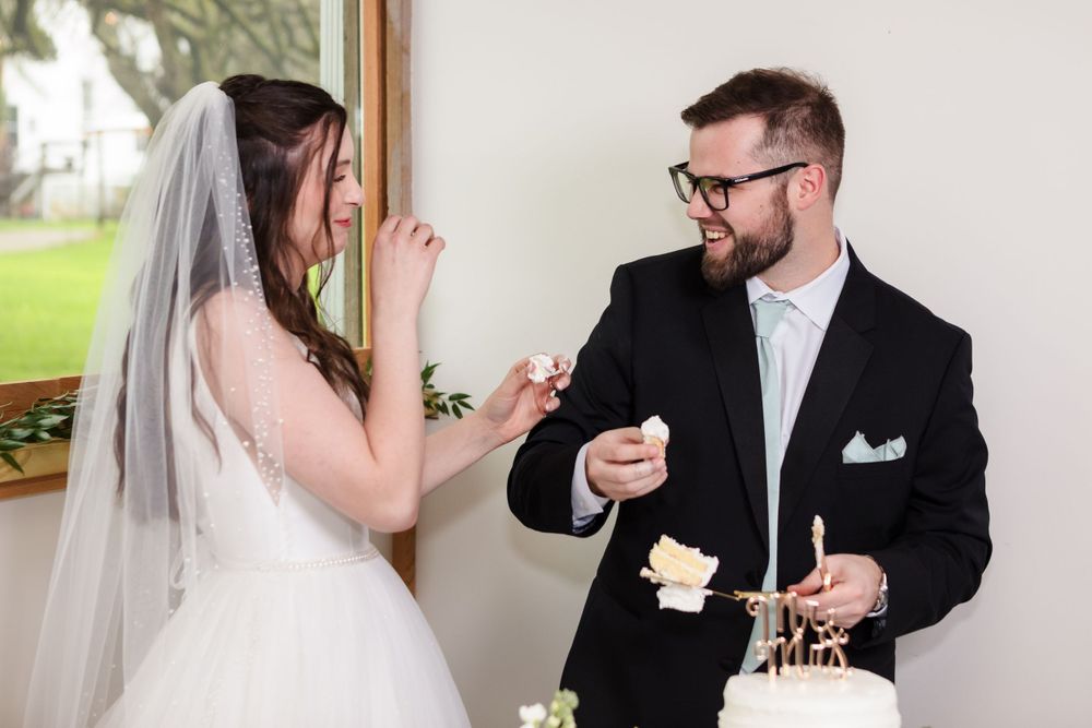 Bride and Groom cutting the cake