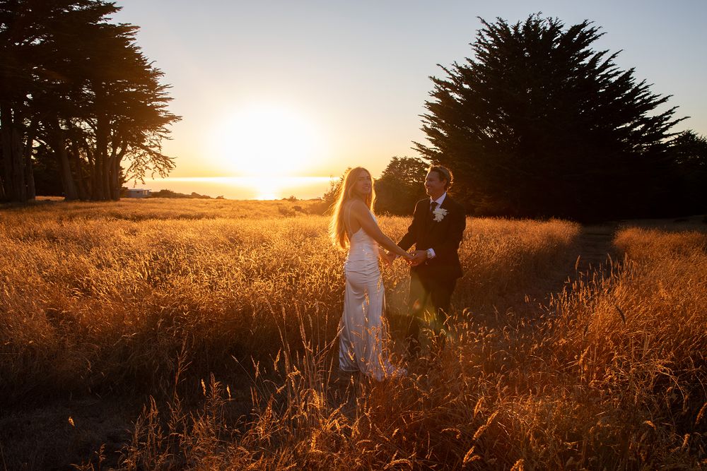 Wedding couple golden hour portrait in Northern California Mendocino — candid lifestyle portraits by a relaxed, artful wedding photographer