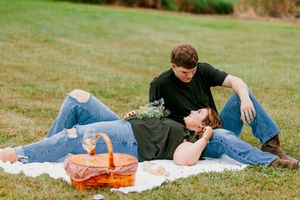 A series of casual outdoor photos showing people relaxing and lounging on grass during a sunny day.