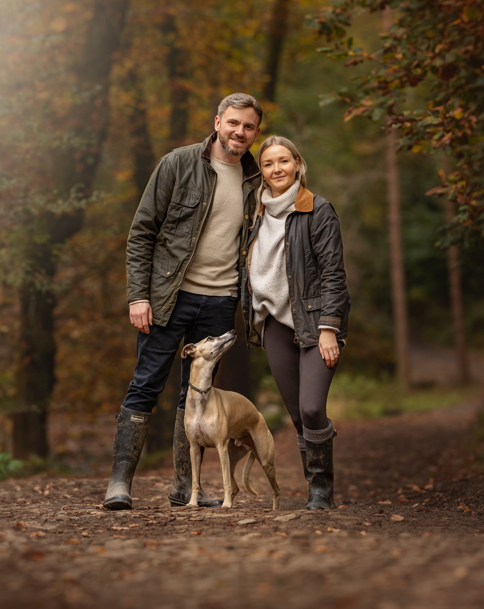 whippet dog photography with couple engagement shoot, lyme park, cheshire
