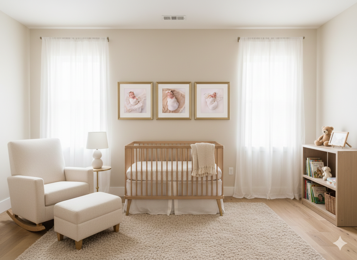 gold famed pictures in baby nursery