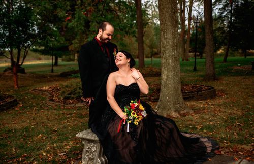Bride and groom embracing during their wedding portraits in West Central Ohio.