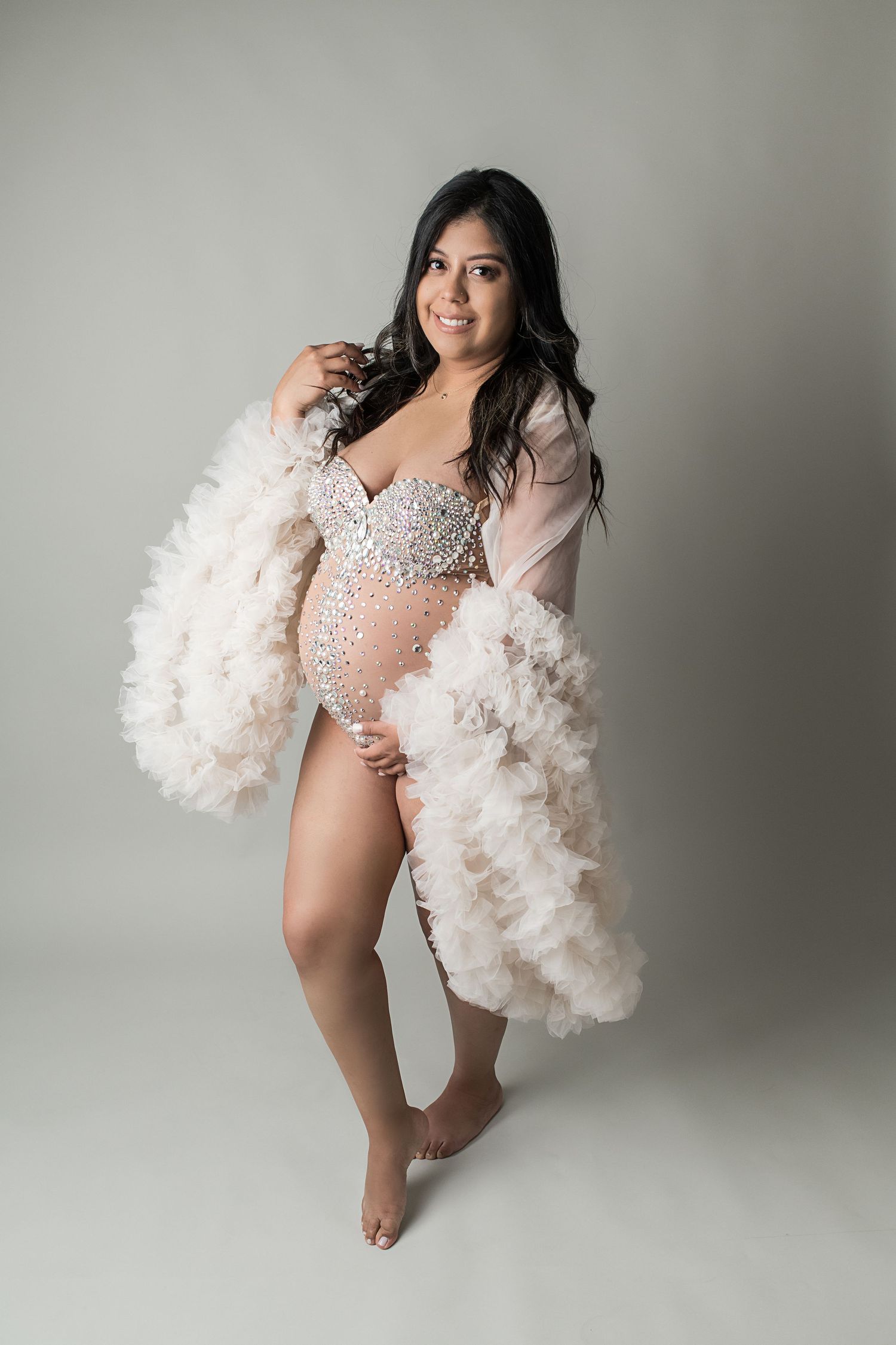 Maternity session inspired with pearl bodysuit in studio in Linden, NJ