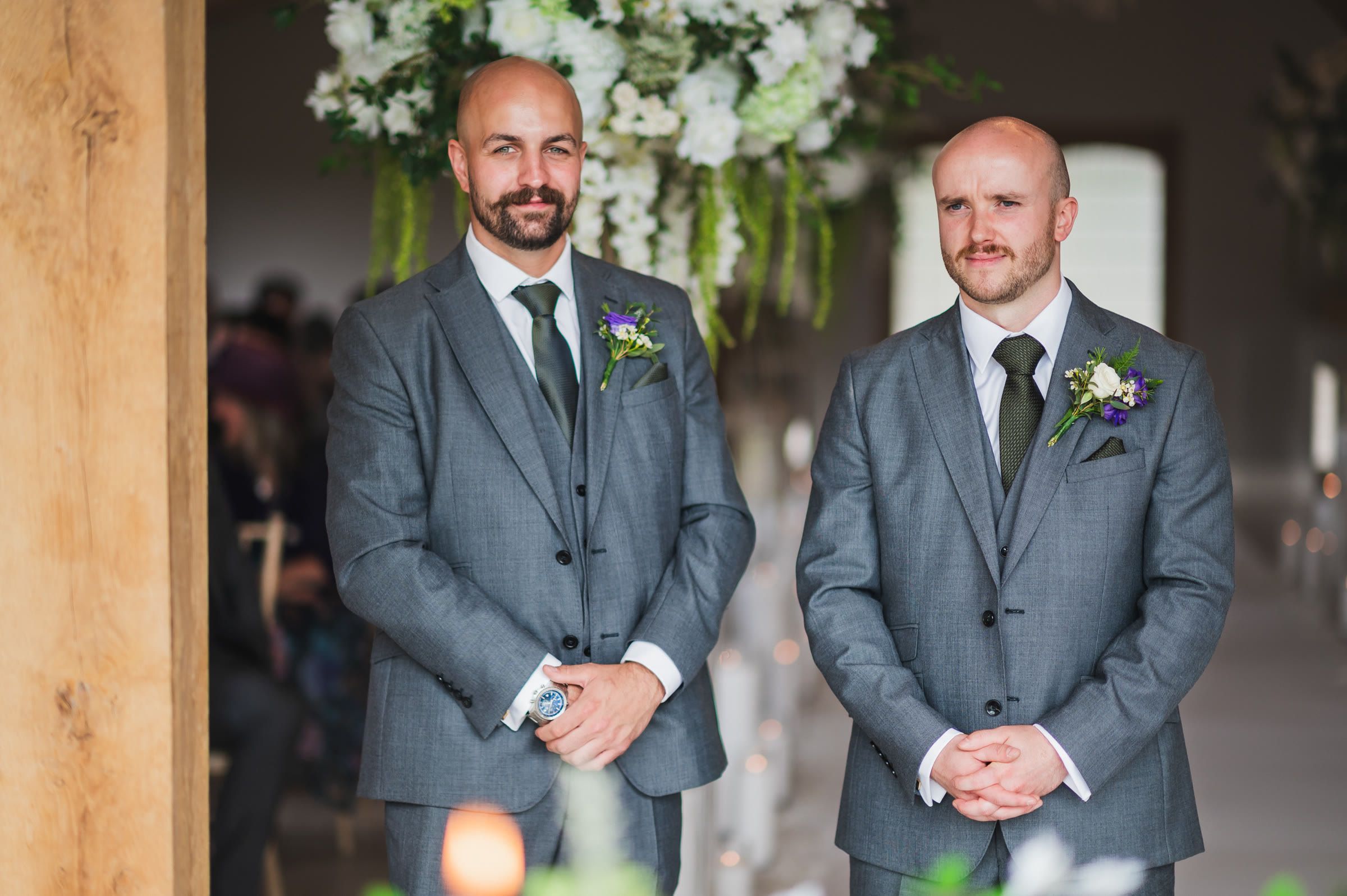 Niall waiting at the front of the ceremony room, Merrydale Manor near Knutsford