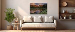 Framed Colorado landscape fine art photography displayed in a luxury living room interior