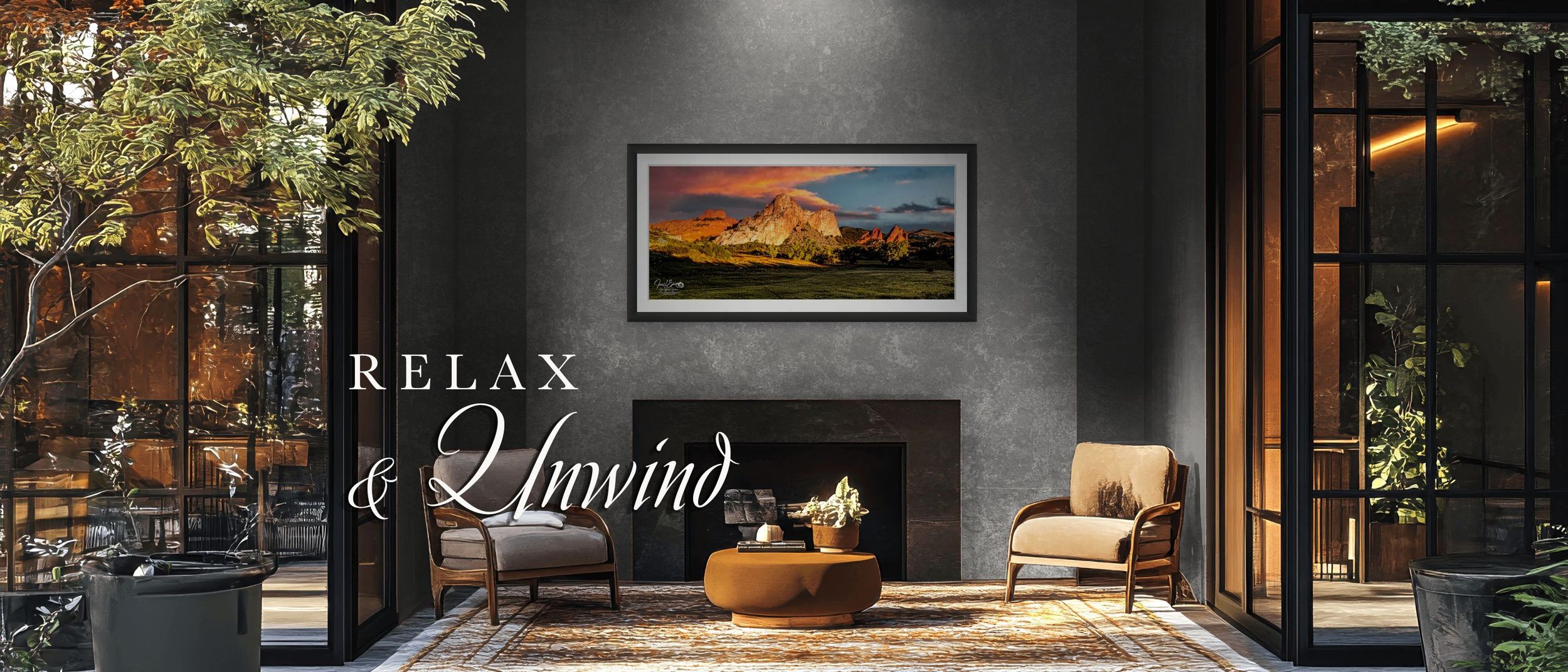 Relax and Unwind
“Colorado landscape fine art photography displayed in a luxury residential living room” Garden of the Gods