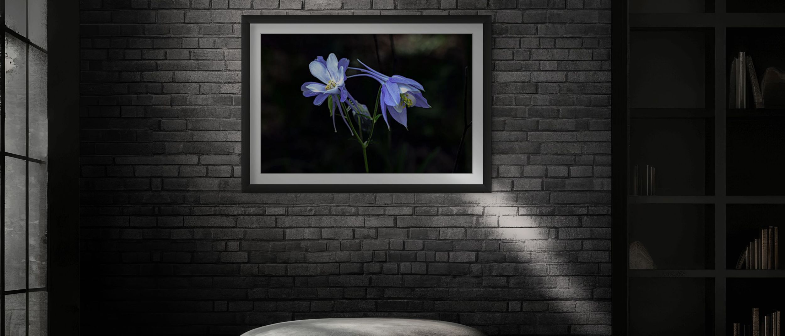 Framed Colorado Wildflowers fine art photography displayed in a luxury living room interior
