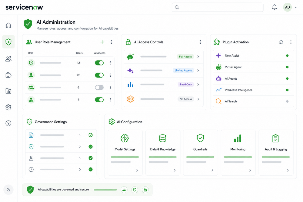 ServiceNow Knowledge Graph diagram connecting Virtual Agent, Now Assist, and AI Agents to Enterprise Data Sources.