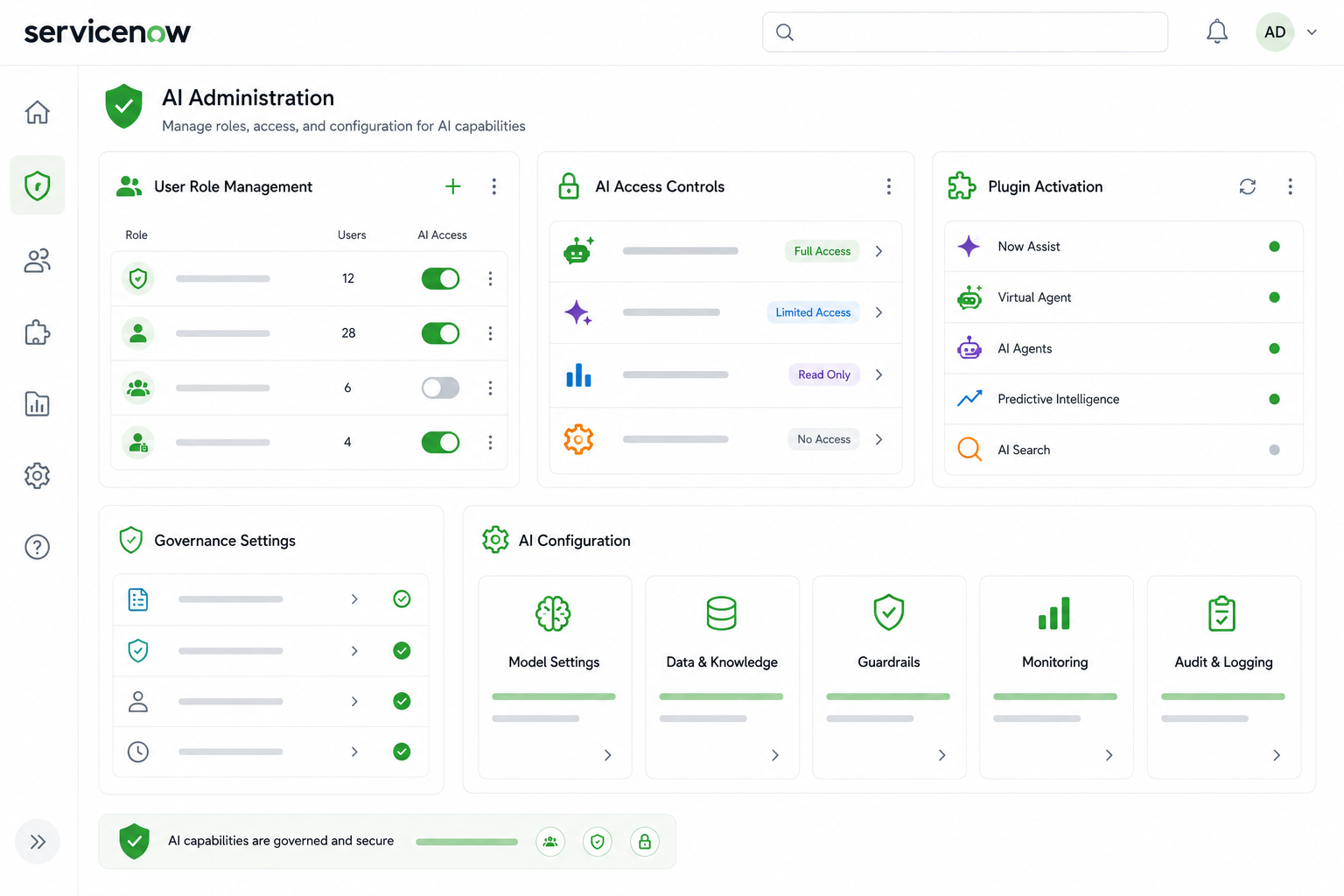 ServiceNow Knowledge Graph diagram connecting Virtual Agent, Now Assist, and AI Agents to Enterprise Data Sources.