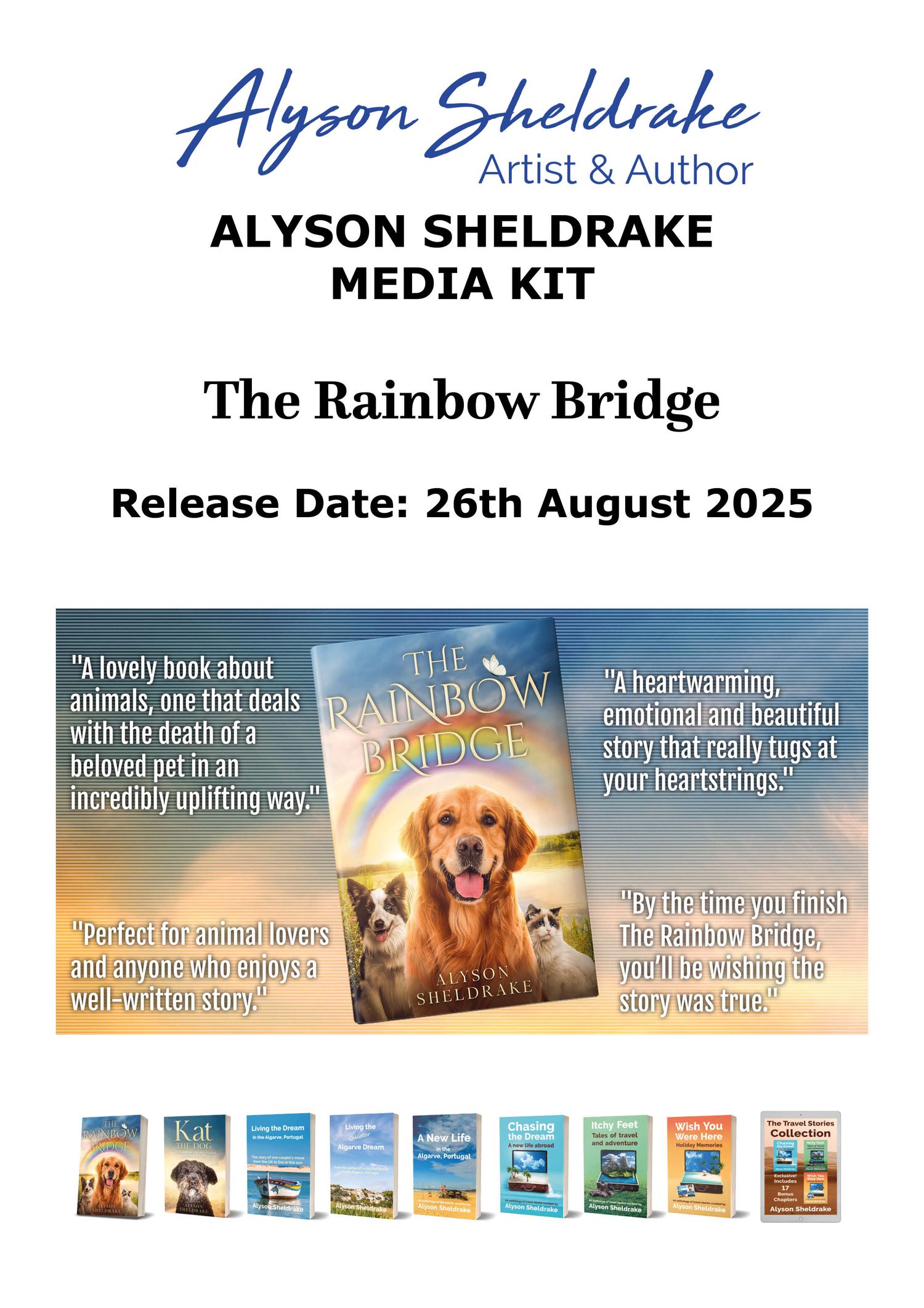 Alyson Sheldrake media kit for The Rainbow Bridge book released 26th August 2025 with reviews.