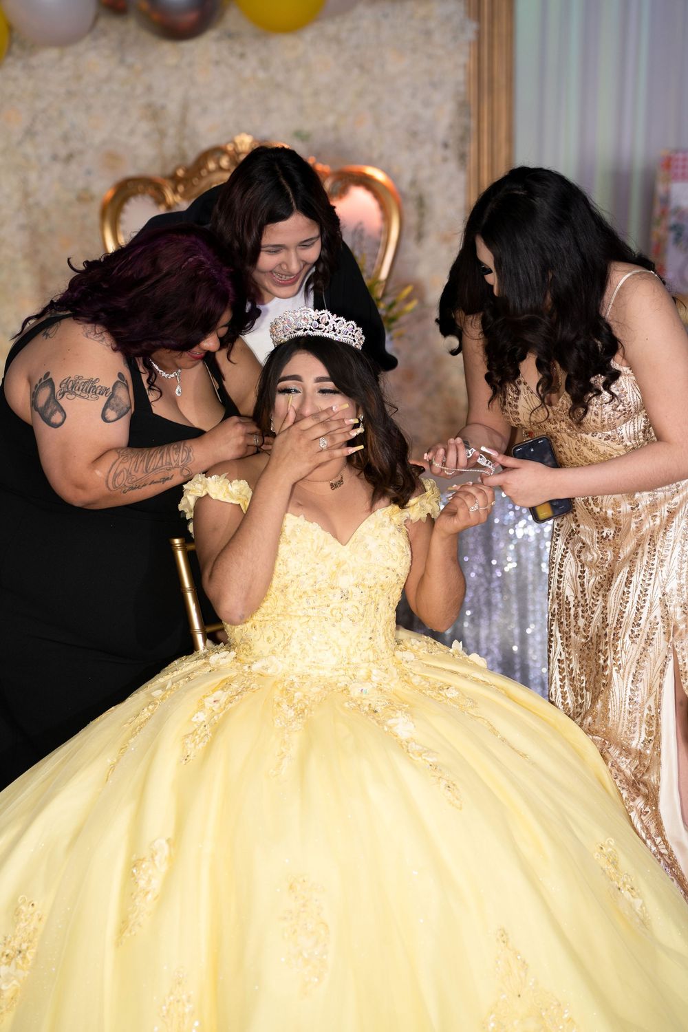 Mother and daughter sharing an emotional Quinceañera moment during Briana's Dream Quinceañera photographed in Dallas Fort Worth Texas.