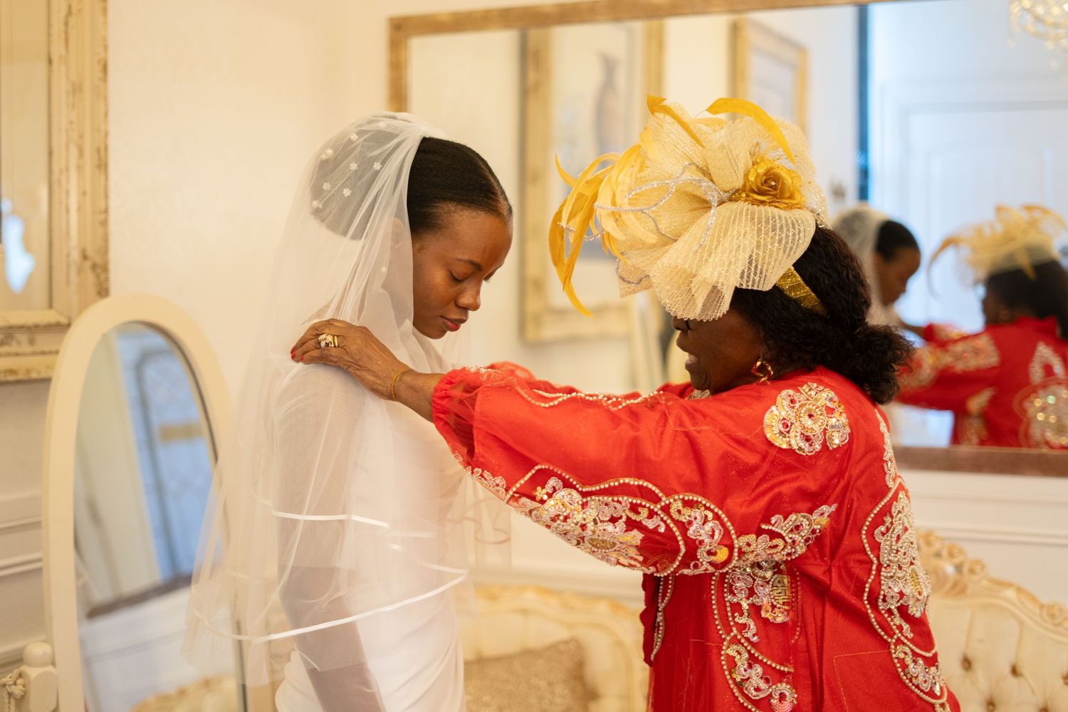 Nigerian traditional wedding bride red attire ceremony candid Central Florida
