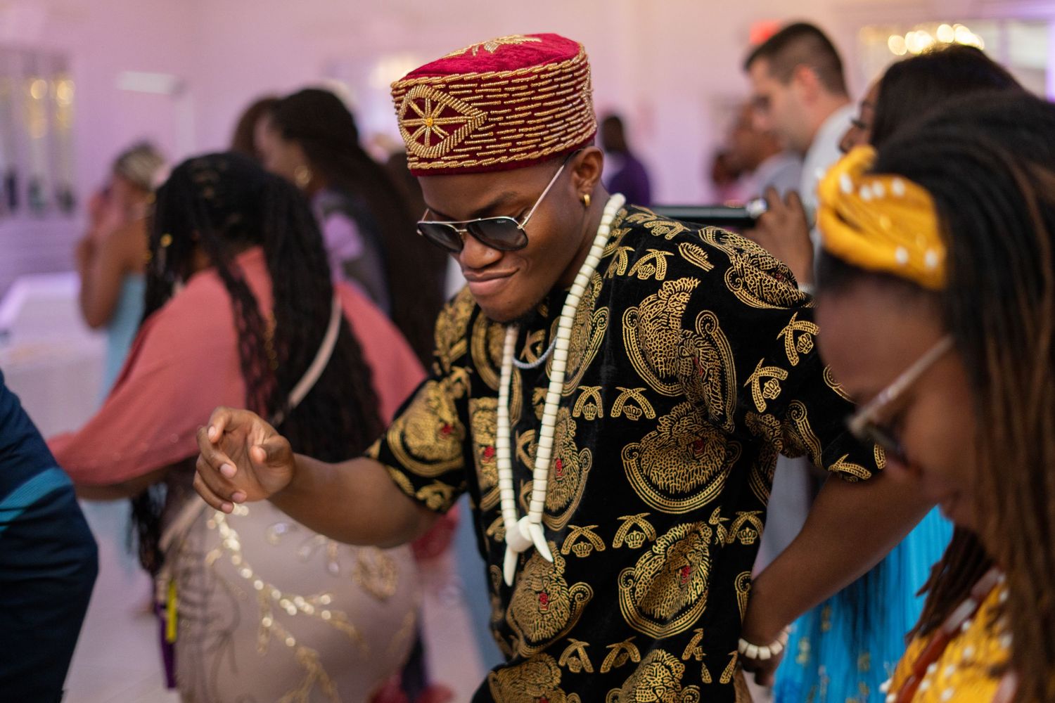 Yoruba groom traditional cap gold embroidery wedding portrait Orlando Florida
