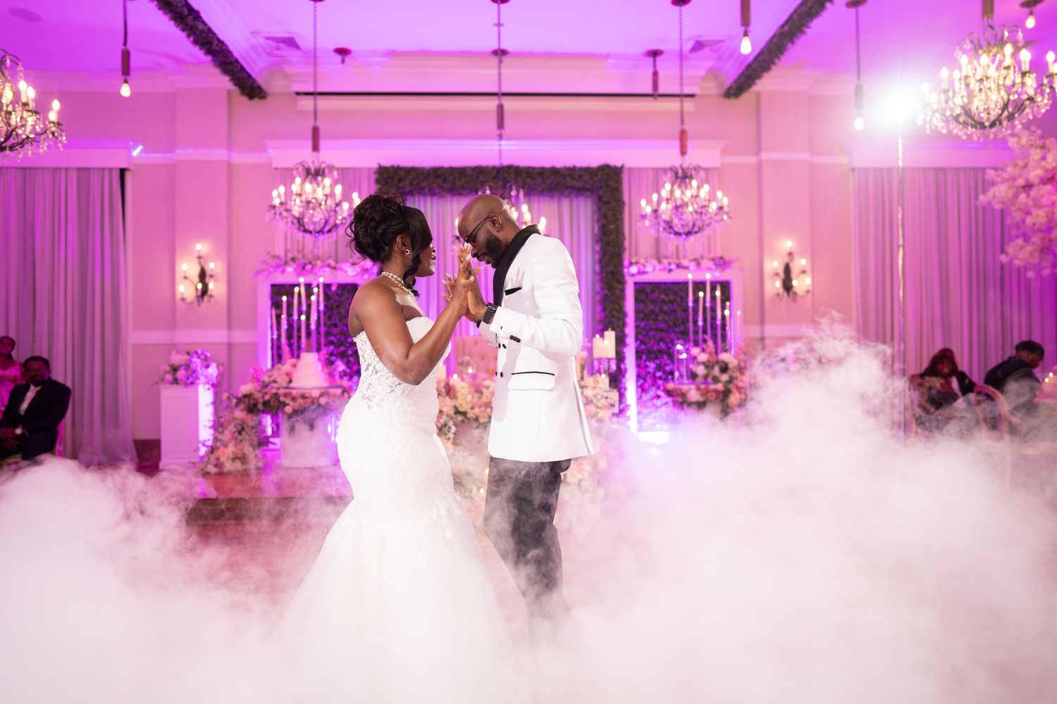 Nigerian white wedding first dance smoke effect reception Orlando Florida