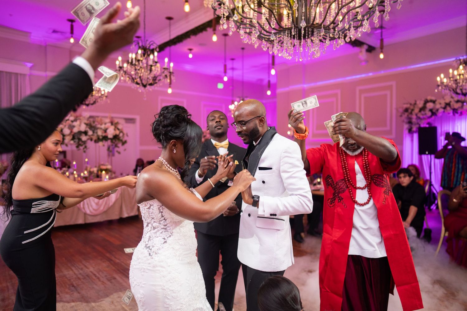 Nigerian wedding reception couple dancing purple lights Orlando Florida