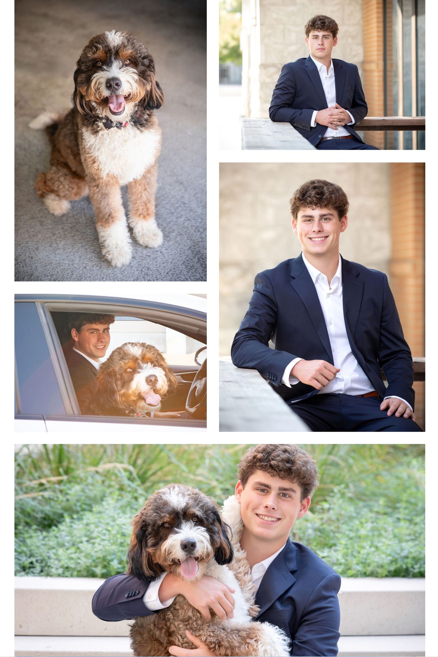 Olentangy senior photos at Bridge Park featuring a senior guy with his dog for a personal portrait experience.