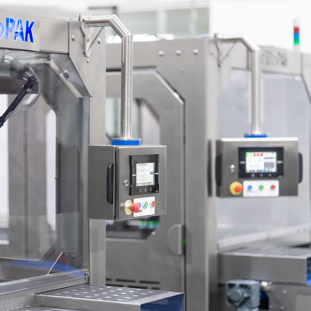 Close up of food packing machines showing control panels