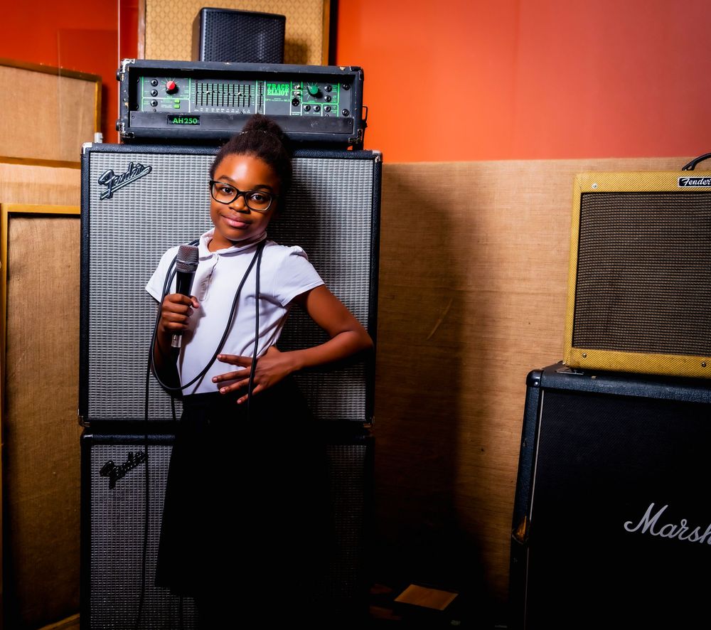 Editorial portrait of a young musician at South Street Studios, Ipswich, Suffolk