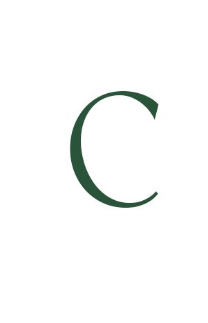 Bold dark green letter C in elegant serif font on white background.