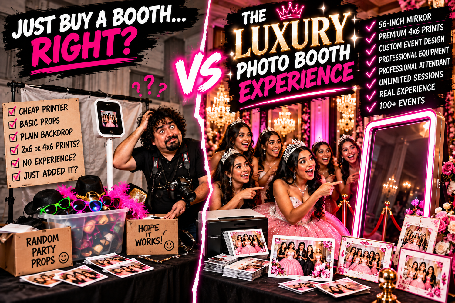 Fort Worth quinceanera photo booth rental featuring interactive Mirror Booth, premium prints and custom designs for DFW quince events TX!