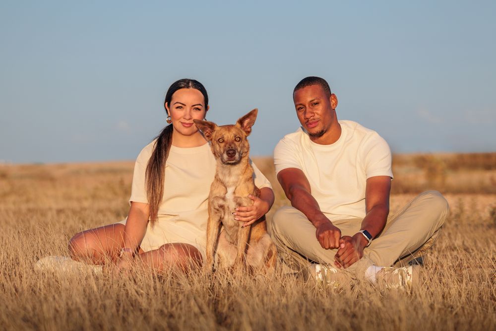 Family portrait with a rescue dog at Eastney Beach