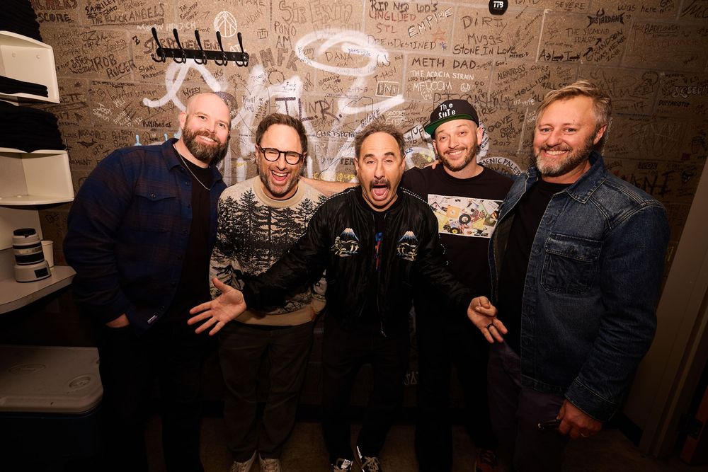 Comedians Rory Scovel, Daniel Van Kirk, Sklar Brothers backstagewith DJ Trackstar for Flyover Comedy Fest