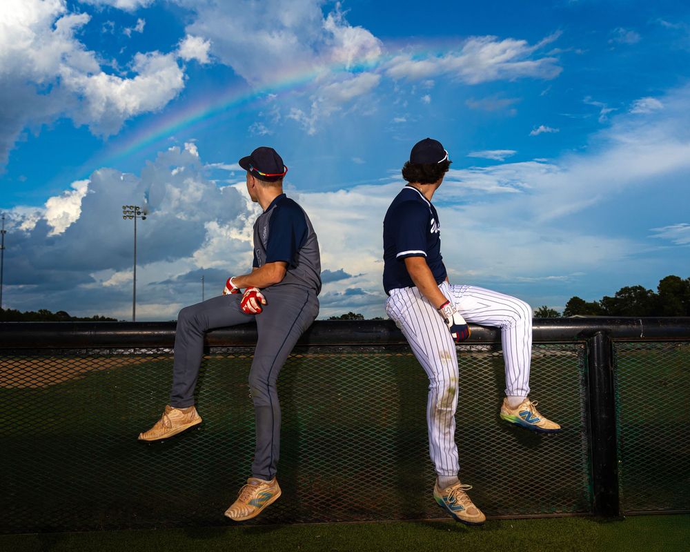 Baseball pitcher shown in multiple frames demonstrating proper pitching form and mechanics against blue sky background.